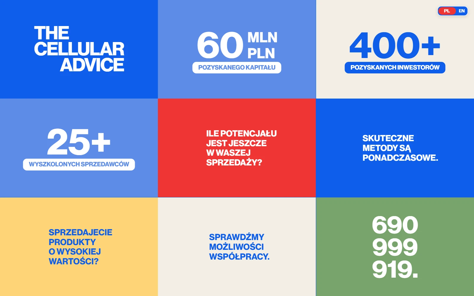 The Cellular Advice homepage showing its bold modular sales presentation
